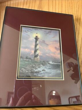 Thomas Kinkade Coastal Lighthouse Wall Art Print in Burgundy Mat